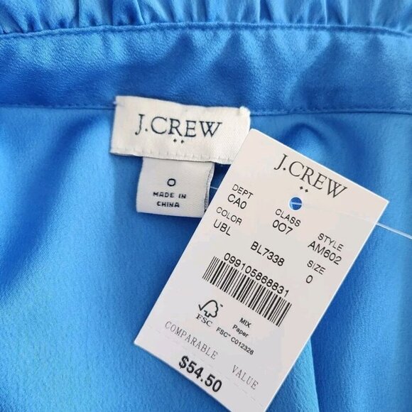 J Crew Blue Ruffle Trim Crepe Tank Top Blouse Size 0 NEW NWT - Picture 6 of 6